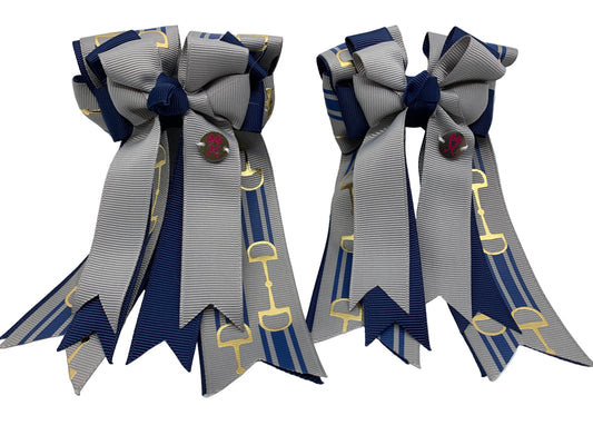 PonyTail Bows 3" Tails PonyTail Bows- Grey Navy Bits equestrian team apparel online tack store mobile tack store custom farm apparel custom show stable clothing equestrian lifestyle horse show clothing riding clothes PonyTail Bows | Equestrian Hair Accessories horses equestrian tack store