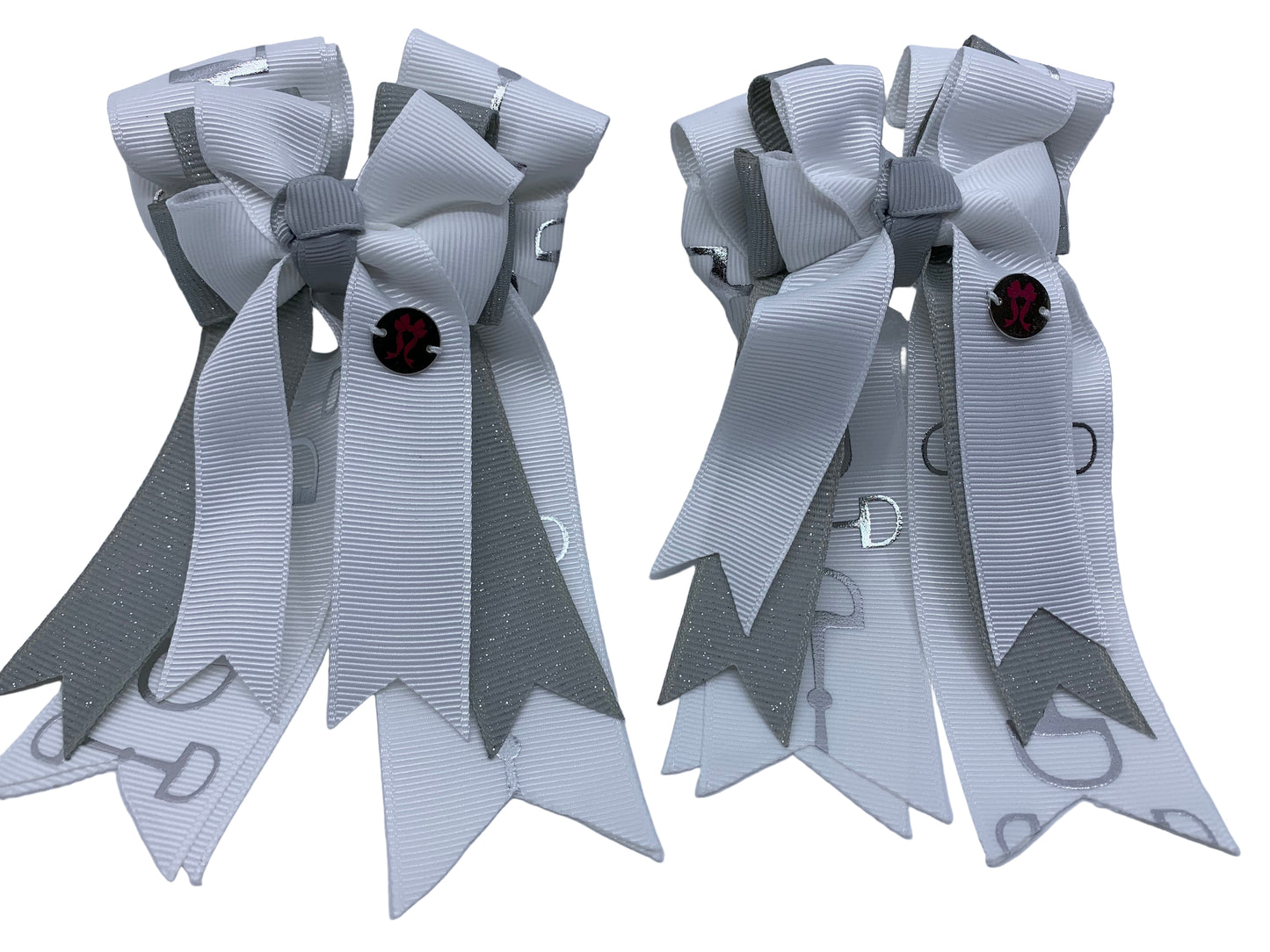 PonyTail Bows 3" Tails PonyTail Bows- White/Silver Bits equestrian team apparel online tack store mobile tack store custom farm apparel custom show stable clothing equestrian lifestyle horse show clothing riding clothes PonyTail Bows | Equestrian Hair Accessories horses equestrian tack store