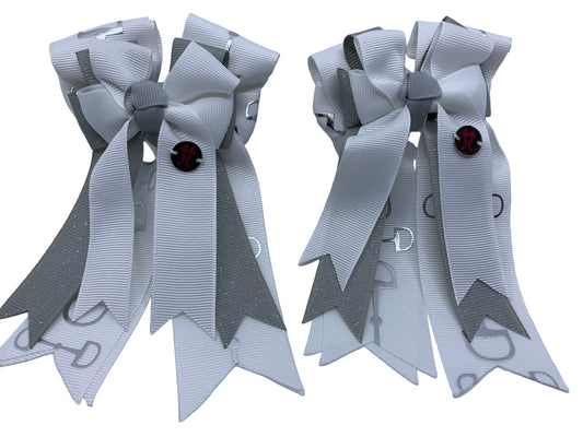 PonyTail Bows 3" Tails PonyTail Bows- White/Silver Bits equestrian team apparel online tack store mobile tack store custom farm apparel custom show stable clothing equestrian lifestyle horse show clothing riding clothes PonyTail Bows | Equestrian Hair Accessories horses equestrian tack store