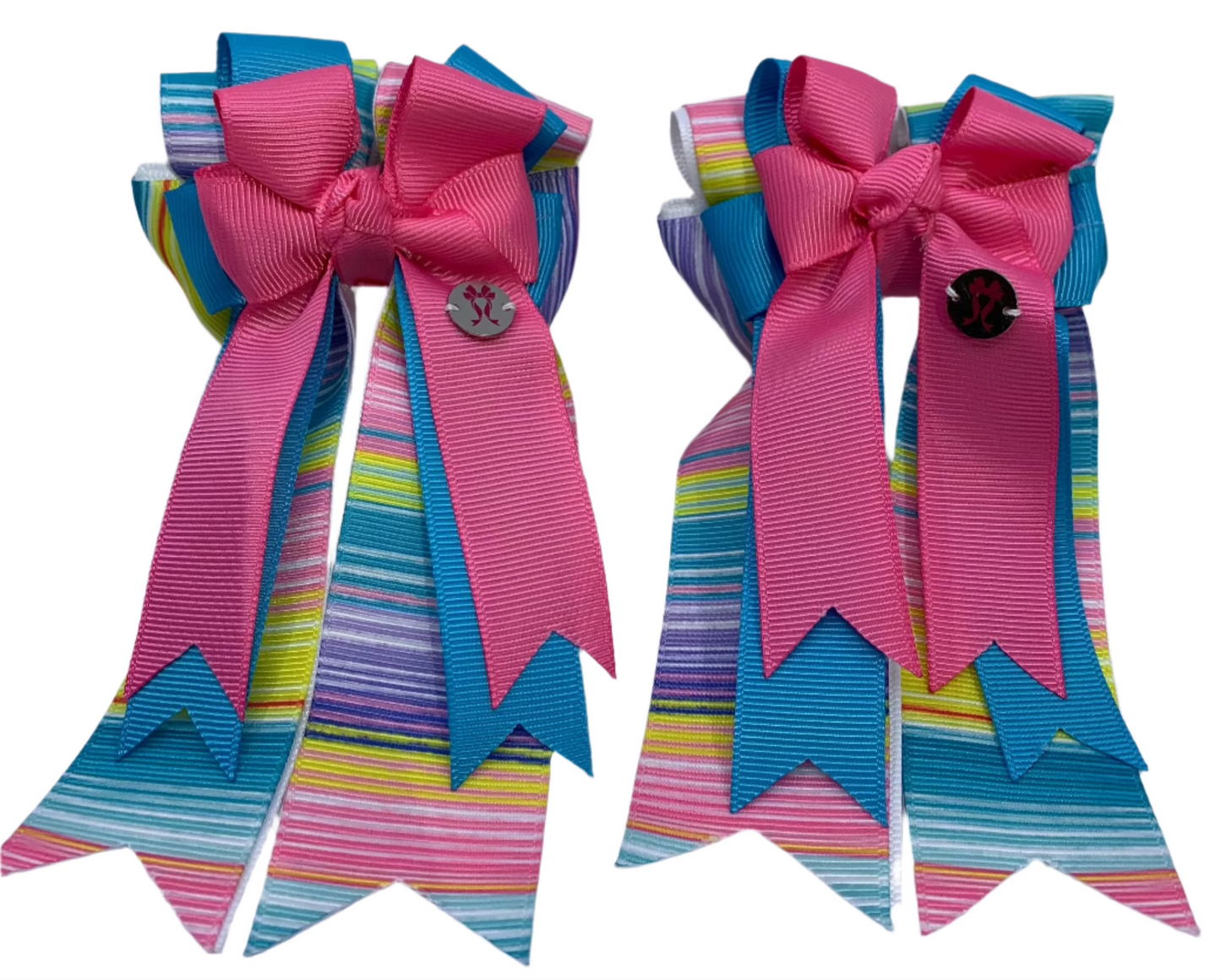 PonyTail Bows 3" Tails PonyTail Bows- Pink Blue Stripes equestrian team apparel online tack store mobile tack store custom farm apparel custom show stable clothing equestrian lifestyle horse show clothing riding clothes PonyTail Bows | Equestrian Hair Accessories horses equestrian tack store
