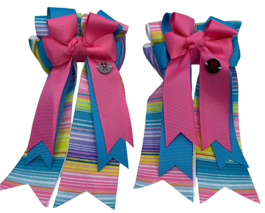 PonyTail Bows 3" Tails PonyTail Bows- Pink Blue Stripes equestrian team apparel online tack store mobile tack store custom farm apparel custom show stable clothing equestrian lifestyle horse show clothing riding clothes PonyTail Bows | Equestrian Hair Accessories horses equestrian tack store