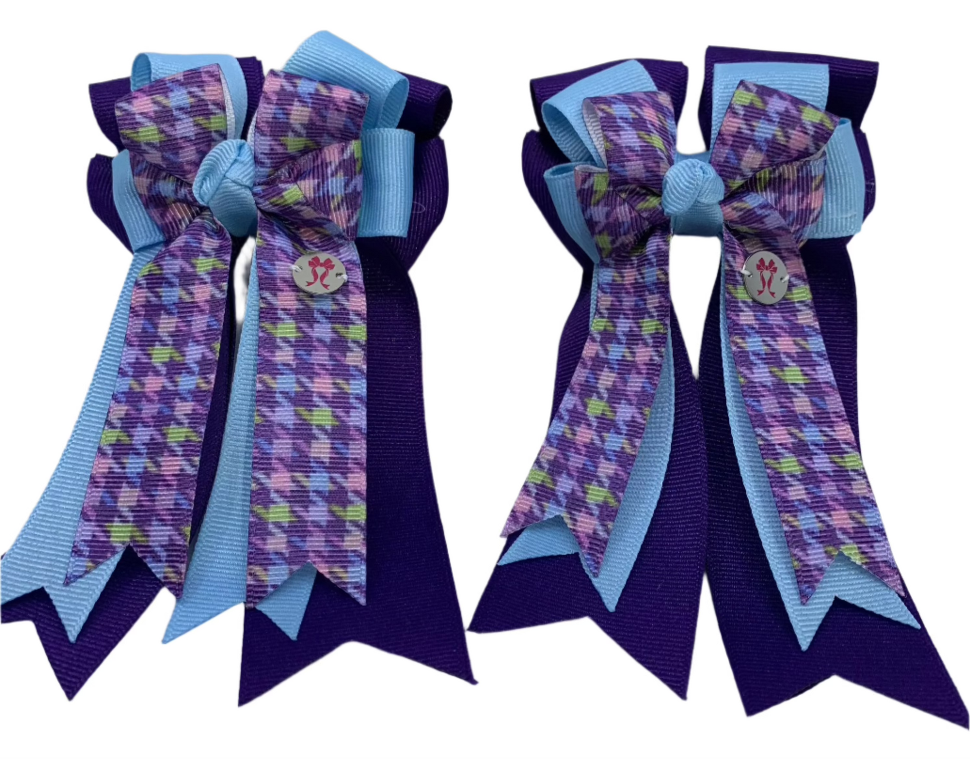 PonyTail Bows 3" Tails PonyTail Bows- Purple Blue Houndstooth equestrian team apparel online tack store mobile tack store custom farm apparel custom show stable clothing equestrian lifestyle horse show clothing riding clothes PonyTail Bows | Equestrian Hair Accessories horses equestrian tack store