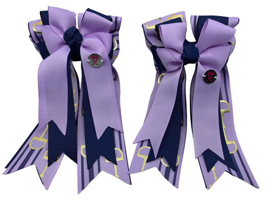 PonyTail Bows 3" Tails PonyTail Bows- Lilac/Navy Bits equestrian team apparel online tack store mobile tack store custom farm apparel custom show stable clothing equestrian lifestyle horse show clothing riding clothes PonyTail Bows | Equestrian Hair Accessories horses equestrian tack store