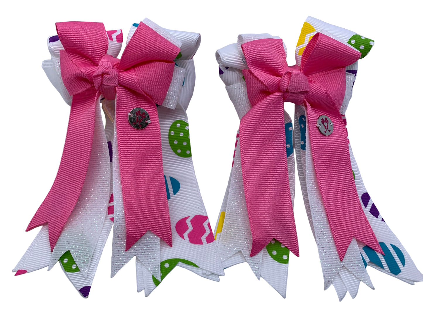 PonyTail Bows 3" Tails PonyTail Bows- Pink/White Easter Eggs equestrian team apparel online tack store mobile tack store custom farm apparel custom show stable clothing equestrian lifestyle horse show clothing riding clothes PonyTail Bows | Equestrian Hair Accessories horses equestrian tack store