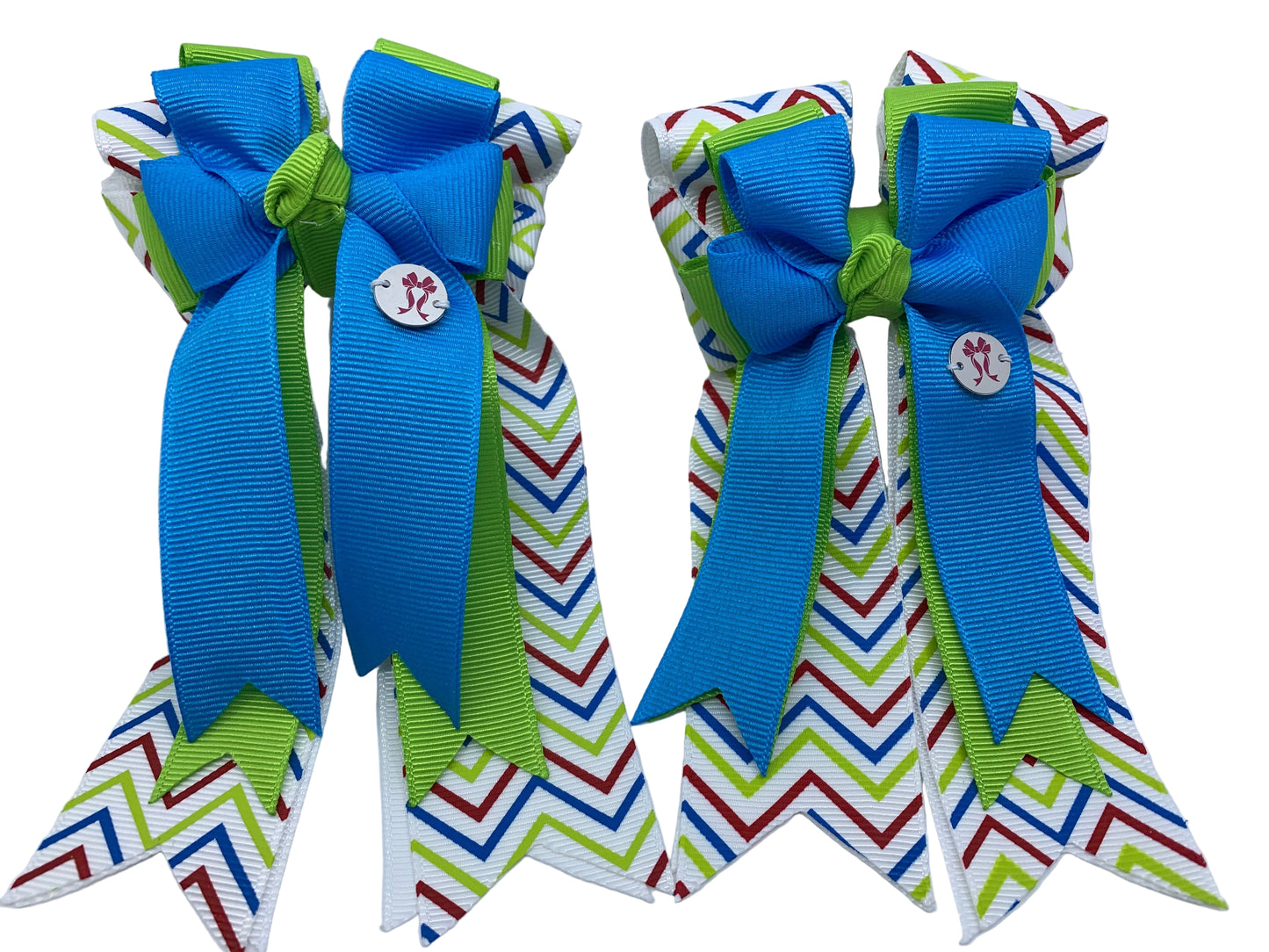 PonyTail Bows 3" Tails PonyTail Bows- Blue Lime Chevron equestrian team apparel online tack store mobile tack store custom farm apparel custom show stable clothing equestrian lifestyle horse show clothing riding clothes PonyTail Bows | Equestrian Hair Accessories horses equestrian tack store