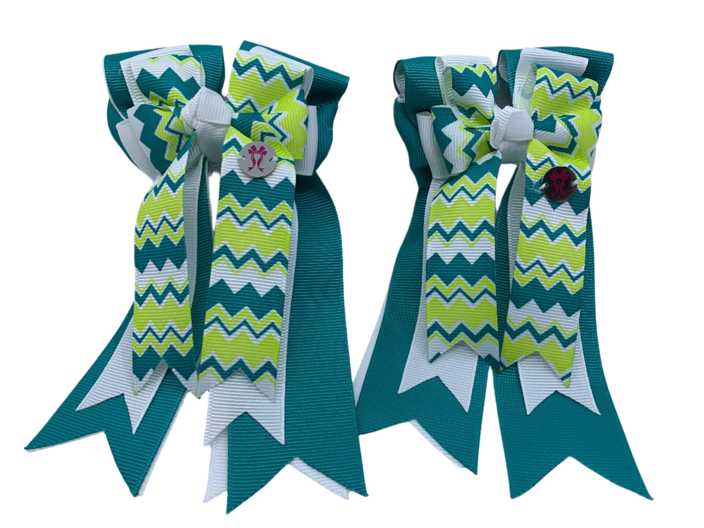 PonyTail Bows 3" Tails PonyTail Bows- Teal White Chevron equestrian team apparel online tack store mobile tack store custom farm apparel custom show stable clothing equestrian lifestyle horse show clothing riding clothes PonyTail Bows | Equestrian Hair Accessories horses equestrian tack store