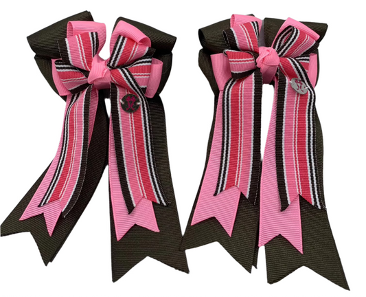 PonyTail Bows 3" Tails PonyTail Bows- Chocolate Light Pink Stripes equestrian team apparel online tack store mobile tack store custom farm apparel custom show stable clothing equestrian lifestyle horse show clothing riding clothes PonyTail Bows | Equestrian Hair Accessories horses equestrian tack store