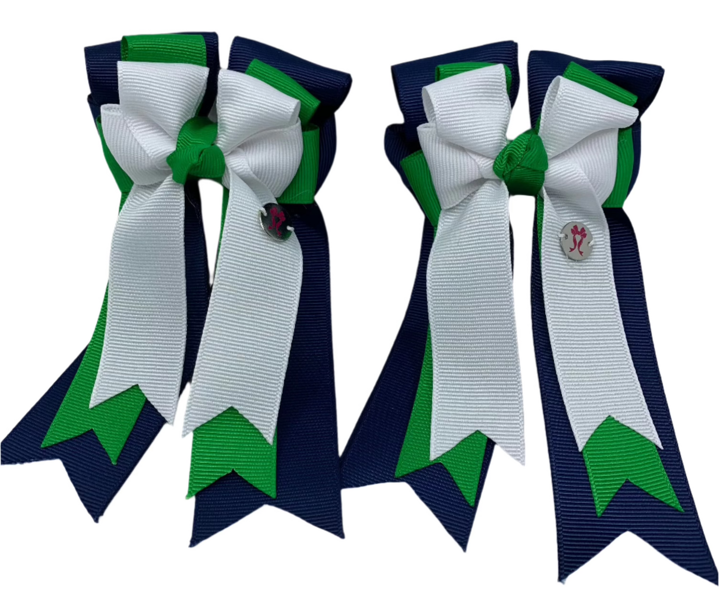 PonyTail Bows 3" Tails PonyTail Bows-  Navy/Green/White equestrian team apparel online tack store mobile tack store custom farm apparel custom show stable clothing equestrian lifestyle horse show clothing riding clothes PonyTail Bows | Equestrian Hair Accessories horses equestrian tack store