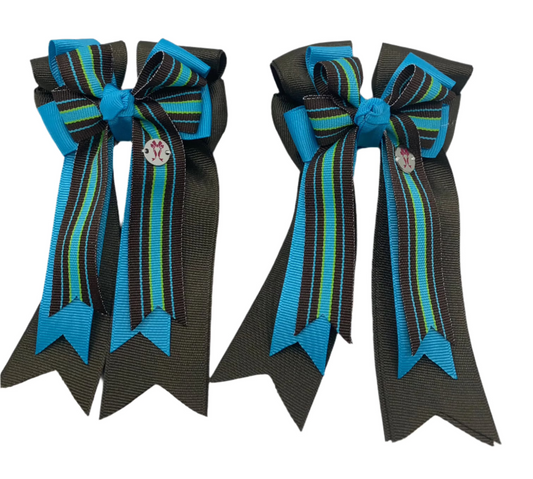 PonyTail Bows 3" Tails PonyTail Bows- Java Brown/Blue/Stripe equestrian team apparel online tack store mobile tack store custom farm apparel custom show stable clothing equestrian lifestyle horse show clothing riding clothes PonyTail Bows | Equestrian Hair Accessories horses equestrian tack store
