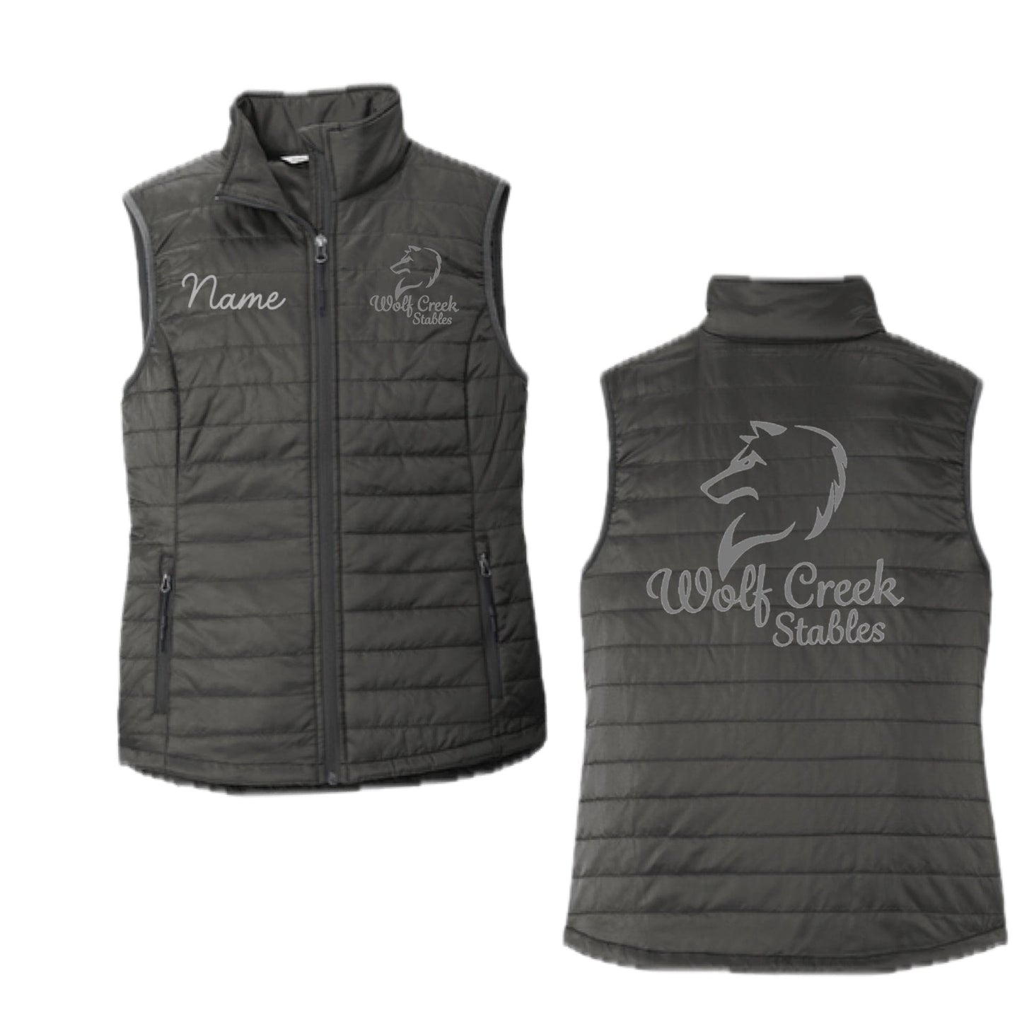 Equestrian Team Apparel Wolf Creek Stables Adult Puffy Vest equestrian team apparel online tack store mobile tack store custom farm apparel custom show stable clothing equestrian lifestyle horse show clothing riding clothes Wolf Creek Stables Adult Puffy Vest horses equestrian tack store