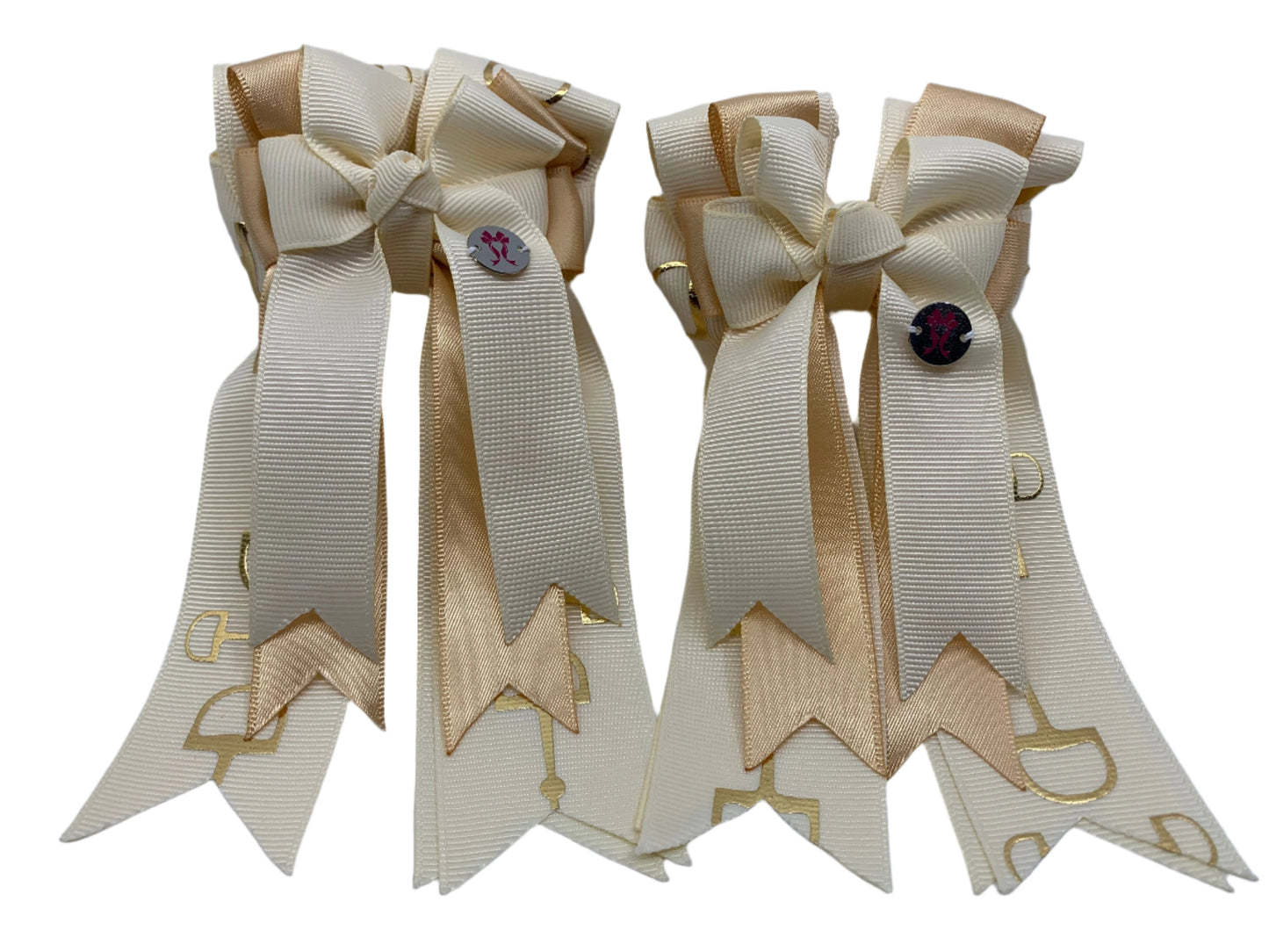 PonyTail Bows 3" Tails PonyTail Bows- Cream/Gold Bits equestrian team apparel online tack store mobile tack store custom farm apparel custom show stable clothing equestrian lifestyle horse show clothing riding clothes PonyTail Bows | Equestrian Hair Accessories horses equestrian tack store