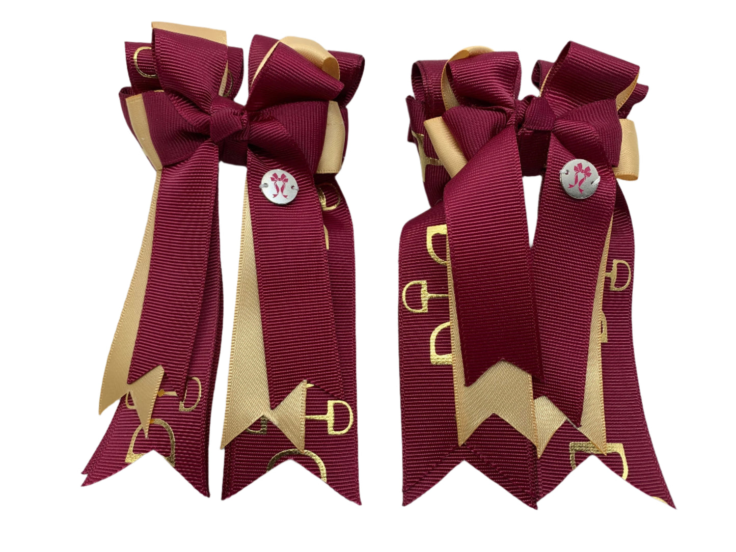 PonyTail Bows 3" Tails PonyTail Bows- Burgundy/Gold Bits equestrian team apparel online tack store mobile tack store custom farm apparel custom show stable clothing equestrian lifestyle horse show clothing riding clothes PonyTail Bows | Equestrian Hair Accessories horses equestrian tack store
