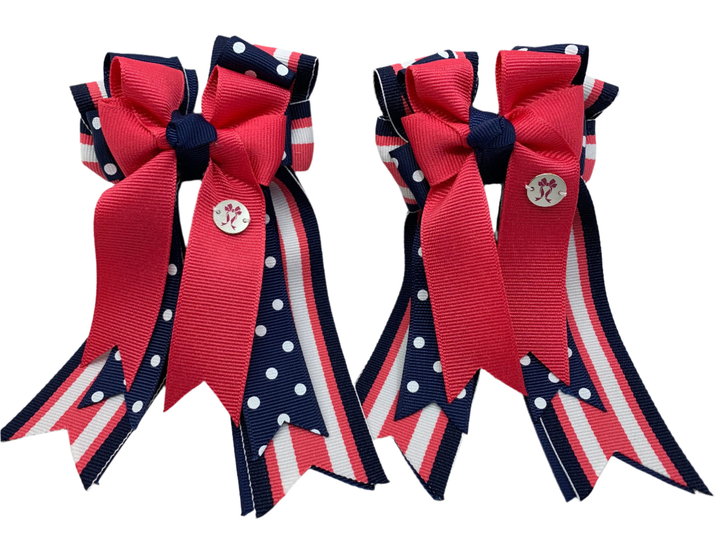 PonyTail Bows 3" Tails PonyTail Bows- Navy Pink Stripes/Polka Dots equestrian team apparel online tack store mobile tack store custom farm apparel custom show stable clothing equestrian lifestyle horse show clothing riding clothes PonyTail Bows | Equestrian Hair Accessories horses equestrian tack store