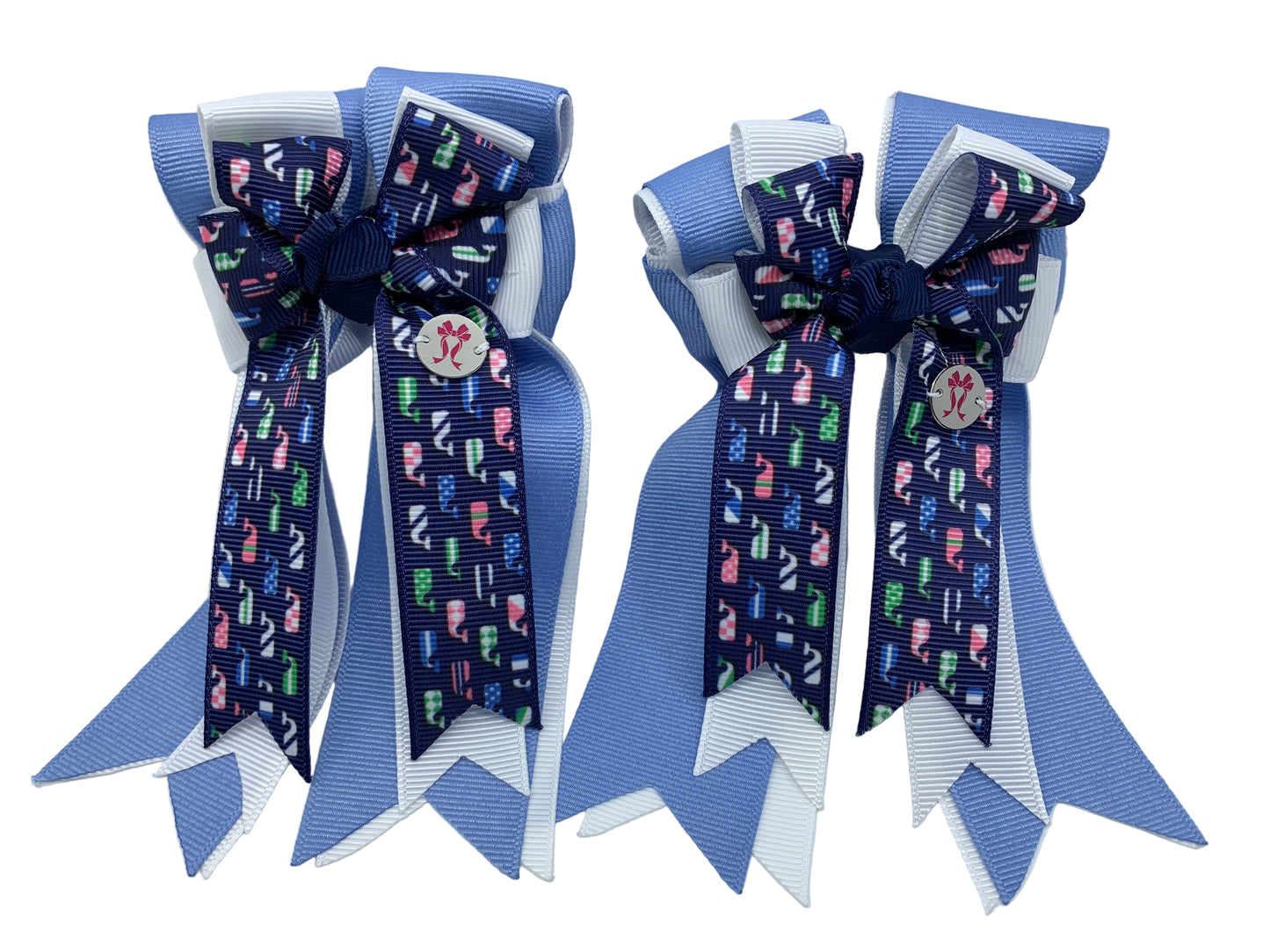 PonyTail Bows 3" Tails PonyTail Bows- Blue/White Whales equestrian team apparel online tack store mobile tack store custom farm apparel custom show stable clothing equestrian lifestyle horse show clothing riding clothes PonyTail Bows | Equestrian Hair Accessories horses equestrian tack store