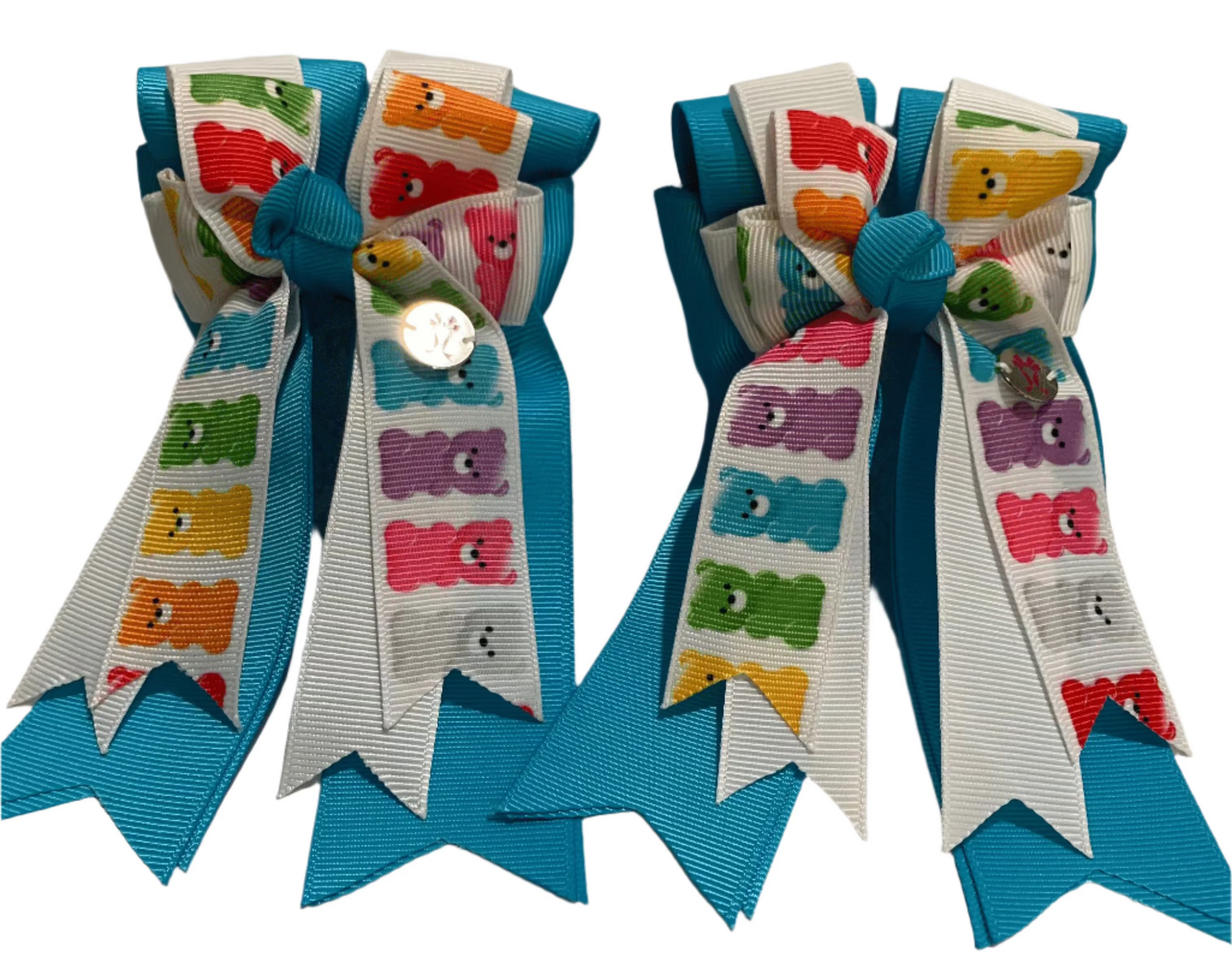 PonyTail Bows 3" Tails PonyTail Bows- Blue/White Gummy Bears equestrian team apparel online tack store mobile tack store custom farm apparel custom show stable clothing equestrian lifestyle horse show clothing riding clothes PonyTail Bows | Equestrian Hair Accessories horses equestrian tack store