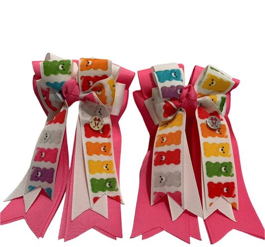 PonyTail Bows 3" Tails PonyTail Bows- Pink/White Gummy Bears equestrian team apparel online tack store mobile tack store custom farm apparel custom show stable clothing equestrian lifestyle horse show clothing riding clothes PonyTail Bows | Equestrian Hair Accessories horses equestrian tack store