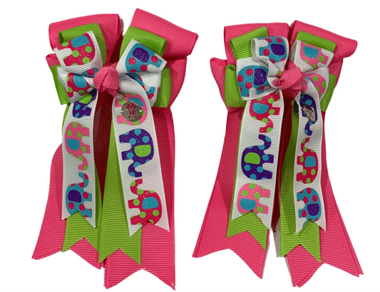 PonyTail Bows 3" Tails PonyTail Bows- Pink/Green Ellie equestrian team apparel online tack store mobile tack store custom farm apparel custom show stable clothing equestrian lifestyle horse show clothing riding clothes PonyTail Bows | Equestrian Hair Accessories horses equestrian tack store