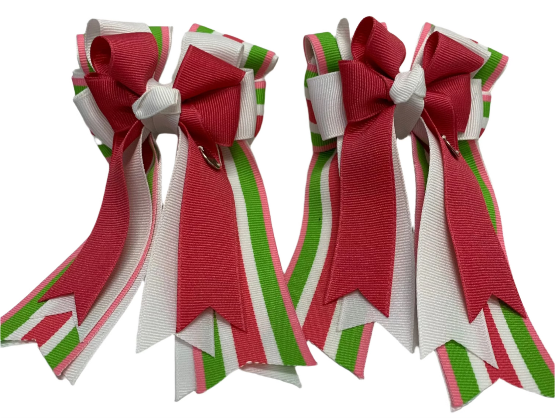 PonyTail Bows 3" Tails PonyTail Bows- Stripes/White/Pink equestrian team apparel online tack store mobile tack store custom farm apparel custom show stable clothing equestrian lifestyle horse show clothing riding clothes PonyTail Bows | Equestrian Hair Accessories horses equestrian tack store