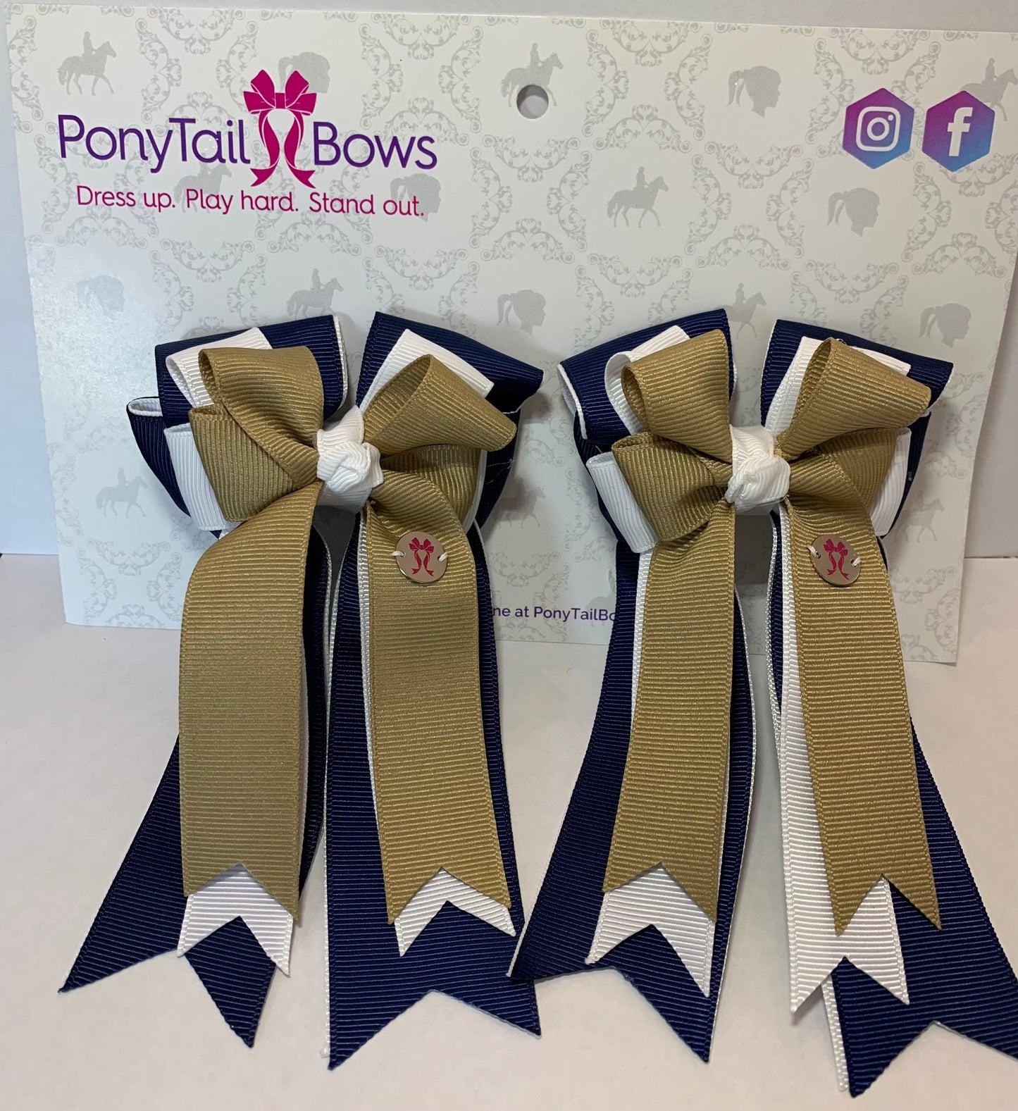 PonyTail Bows 3" Tails PonyTail Bows- Navy/Khaki equestrian team apparel online tack store mobile tack store custom farm apparel custom show stable clothing equestrian lifestyle horse show clothing riding clothes PonyTail Bows | Equestrian Hair Accessories horses equestrian tack store