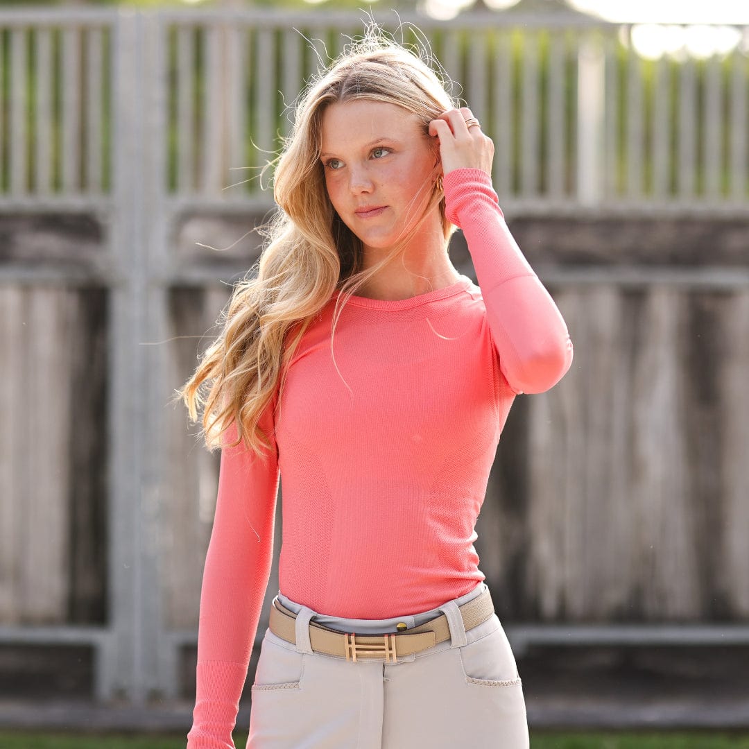 TKEQ Women's Casual Shirt TKEQ- Kennedy Seamless Long Sleeve Shirt- (Juicy) equestrian team apparel online tack store mobile tack store custom farm apparel custom show stable clothing equestrian lifestyle horse show clothing riding clothes TKEQ- Kennedy Seamless Long Sleeve Shirt- (Juicy) horses equestrian tack store