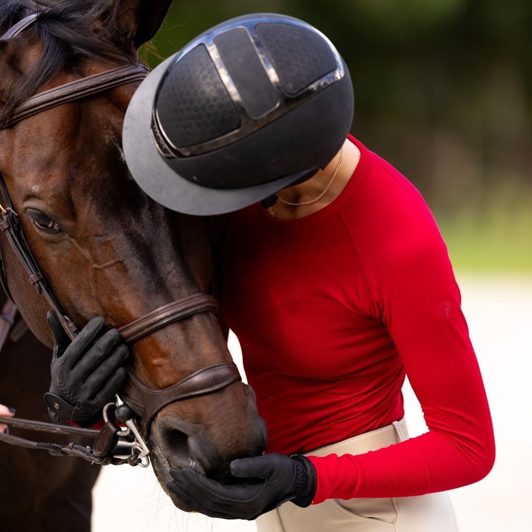TKEQ Women's Casual Shirt TKEQ- Kennedy Seamless Long Sleeve Shirt 2.0 (Sour Cherry) equestrian team apparel online tack store mobile tack store custom farm apparel custom show stable clothing equestrian lifestyle horse show clothing riding clothes TKEQ- Kennedy Seamless Long Sleeve Shirt 2.0 (Sour Cherry) horses equestrian tack store