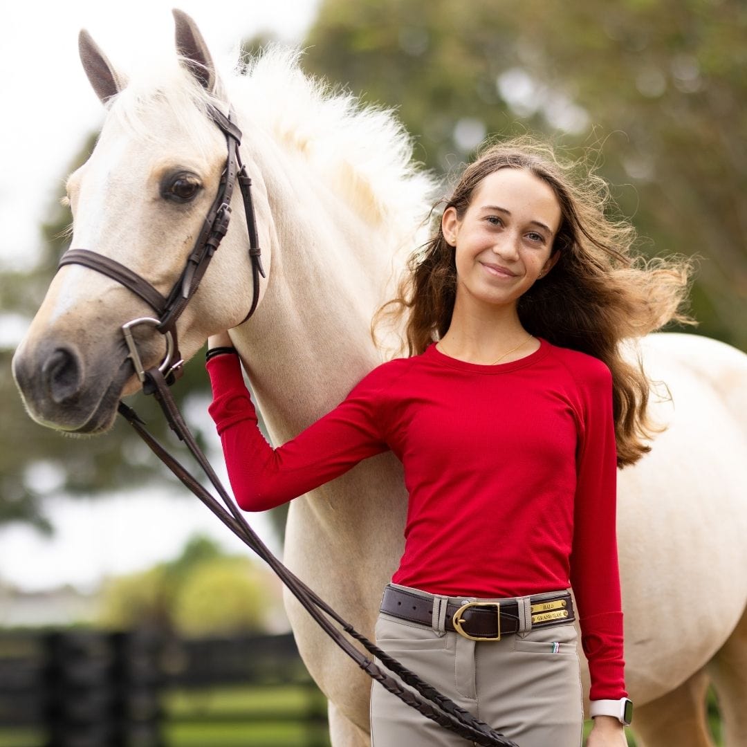 TKEQ Youth Shirt TKEQ- MINI Kennedy Seamless Long Sleeve Shirt 2.0 (Sour Cherry) equestrian team apparel online tack store mobile tack store custom farm apparel custom show stable clothing equestrian lifestyle horse show clothing riding clothes TKEQ- MINI Kennedy Seamless Long Sleeve Shirt 2.0 (Sour Cherry) horses equestrian tack store