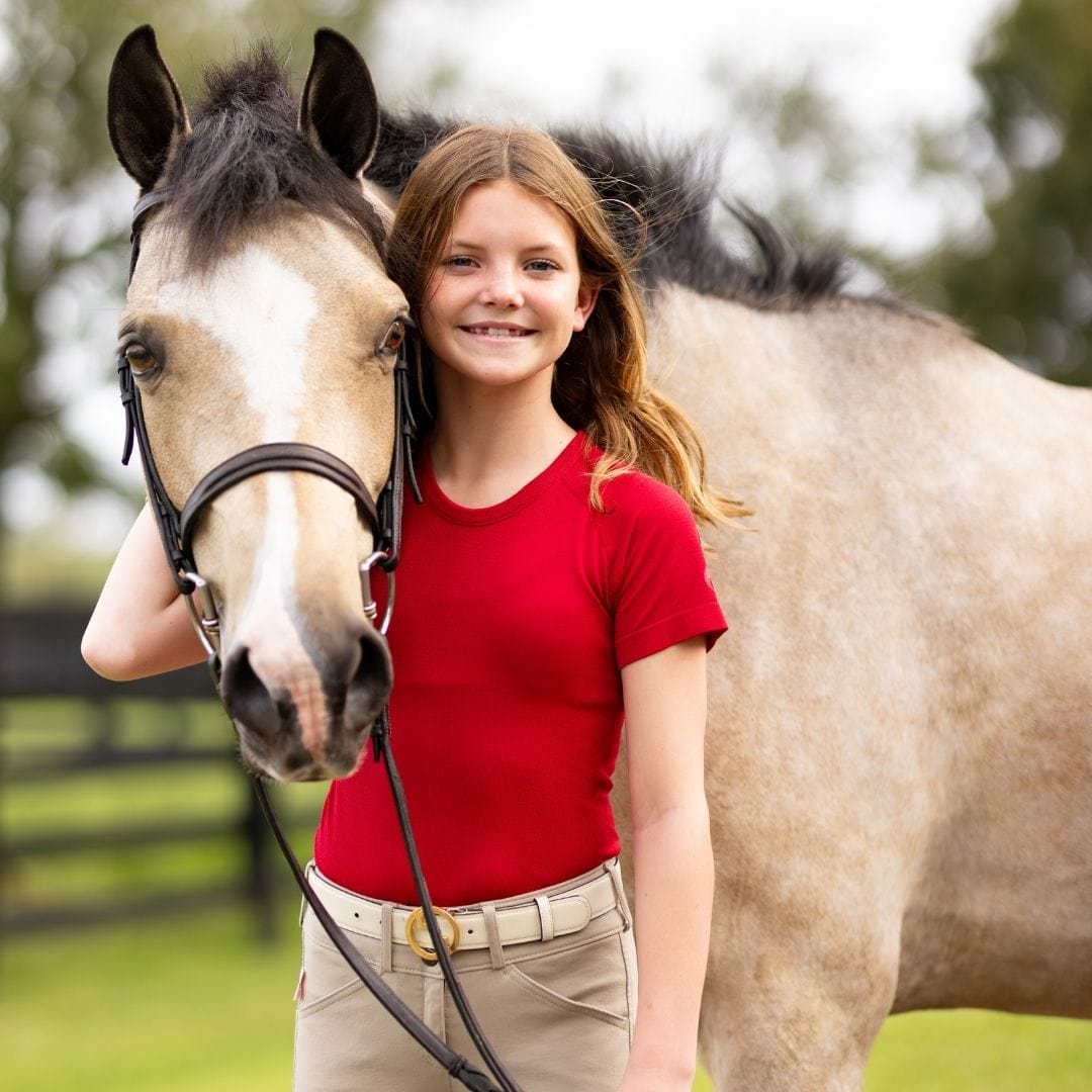 TKEQ Youth Shirt TKEQ- MINI Kennedy Seamless Short Sleeve Shirt 2.0 (Sour Cherry) equestrian team apparel online tack store mobile tack store custom farm apparel custom show stable clothing equestrian lifestyle horse show clothing riding clothes TKEQ- MINI Kennedy Seamless Short Sleeve Shirt 2.0 (Sour Cherry) horses equestrian tack store