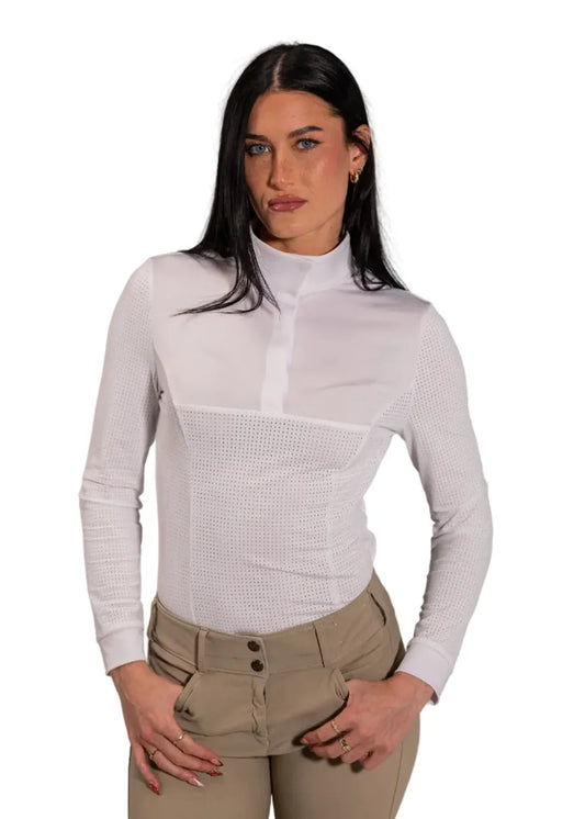 Equisite Elements of Style women's show shirt XS / Pure White Equisiite- Pauline Snap Collar equestrian team apparel online tack store mobile tack store custom farm apparel custom show stable clothing equestrian lifestyle horse show clothing riding clothes Equisiite- Pauline Snap Collar horses equestrian tack store