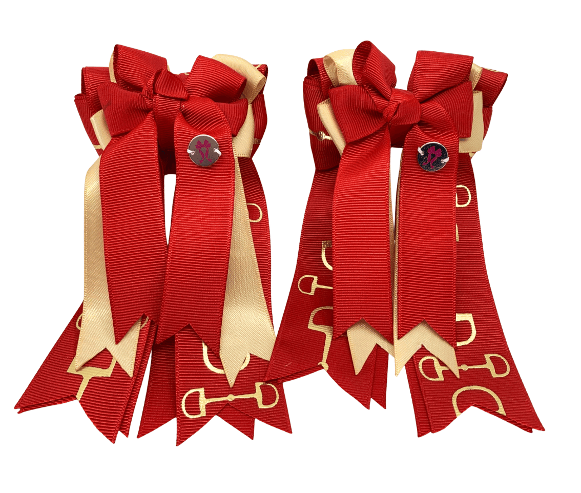 Ponytail Bows Online 3" Tails PonyTail Bows- Gold/Red Blaze Bits PonyTail Bows equestrian team apparel online tack store mobile tack store custom farm apparel custom show stable clothing equestrian lifestyle horse show clothing riding clothes PonyTail Bows- Gold/Red Blaze Bits PonyTail Bows horses equestrian tack store