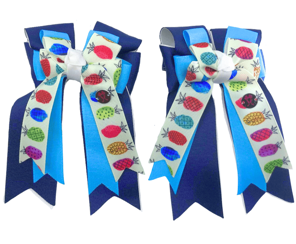 Ponytail Bows Online 3" Tails Pineapple Blue PonyTail Bows equestrian team apparel online tack store mobile tack store custom farm apparel custom show stable clothing equestrian lifestyle horse show clothing riding clothes Pineapple Blue PonyTail Bows horses equestrian tack store