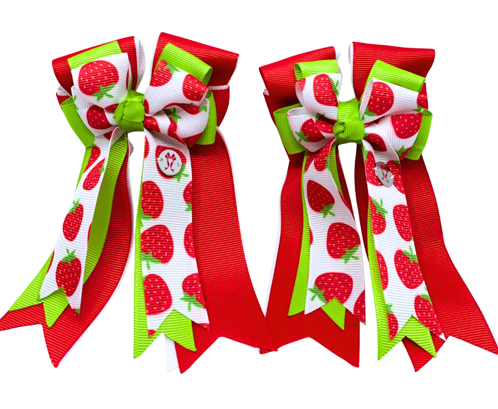 Ponytail Bows Online 3" Tails PonyTail Bows- Strawberries equestrian team apparel online tack store mobile tack store custom farm apparel custom show stable clothing equestrian lifestyle horse show clothing riding clothes PonyTail Bows- Strawberries horses equestrian tack store