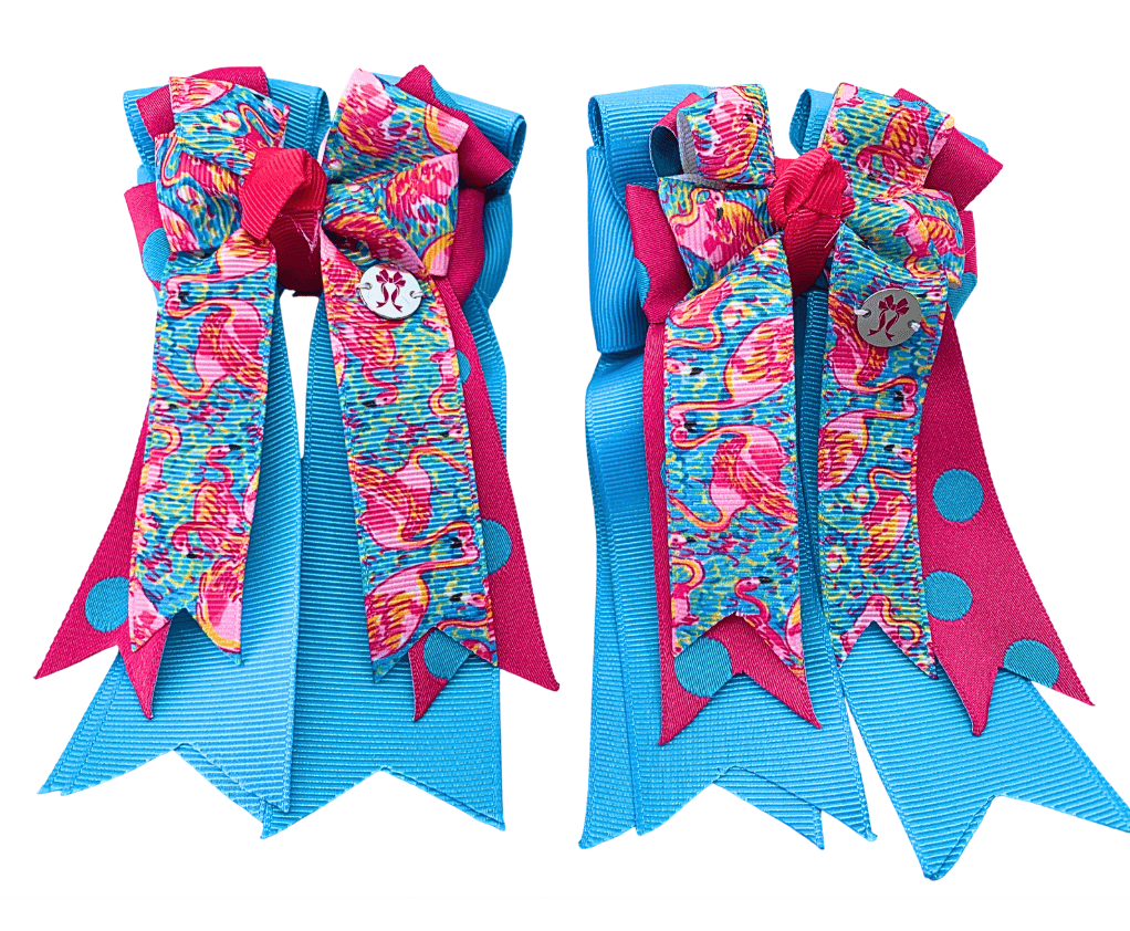 Ponytail Bows Online 3" Tails PonyTail Bows- Fountain Blue Flamingo equestrian team apparel online tack store mobile tack store custom farm apparel custom show stable clothing equestrian lifestyle horse show clothing riding clothes PonyTail Bows- Fountain Blue Flamingo horses equestrian tack store