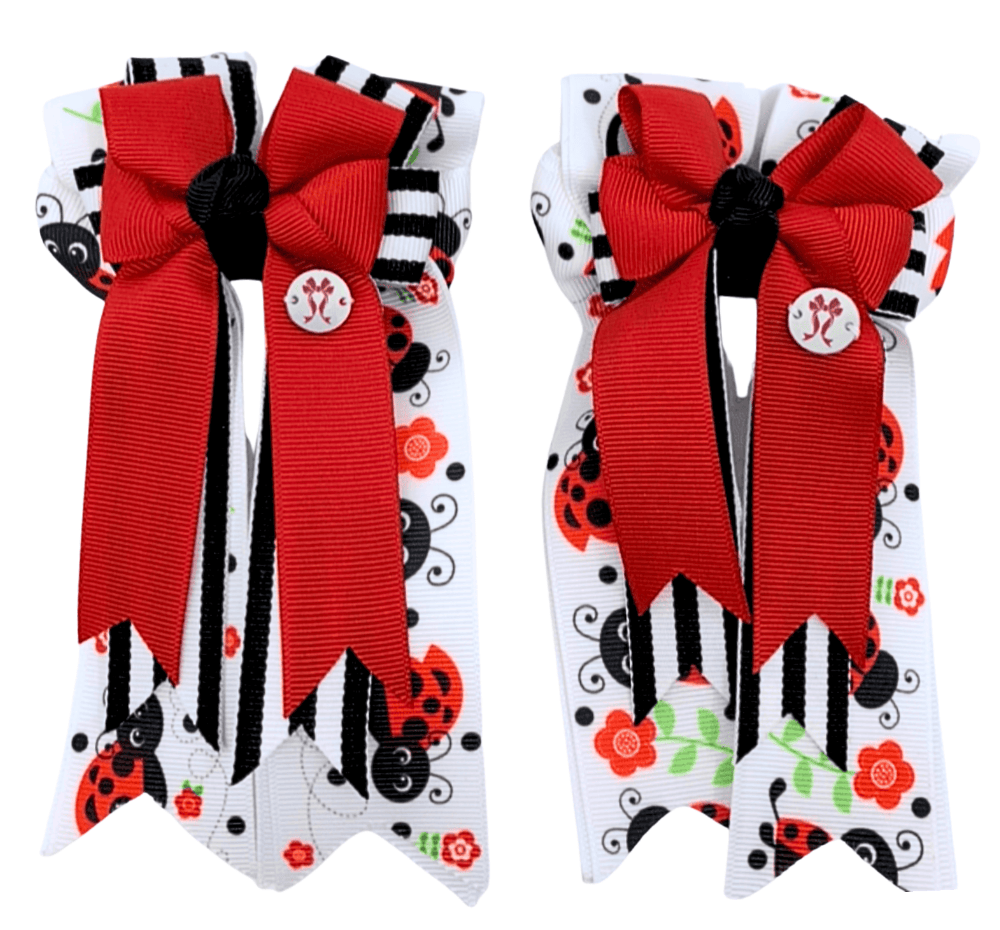 Ponytail Bows Online 3" Tails PonyTail Bows- Stripes Ladybug equestrian team apparel online tack store mobile tack store custom farm apparel custom show stable clothing equestrian lifestyle horse show clothing riding clothes PonyTail Bows- Stripes Ladybug horses equestrian tack store