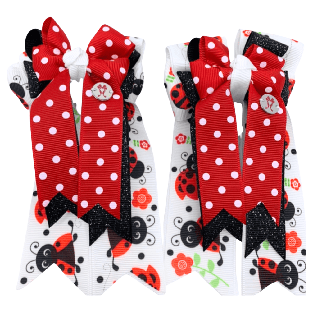 Ponytail Bows Online 3" Tails PonyTail Bows- Polka Dots Ladybug equestrian team apparel online tack store mobile tack store custom farm apparel custom show stable clothing equestrian lifestyle horse show clothing riding clothes PonyTail Bows- Polka Dots Ladybug horses equestrian tack store