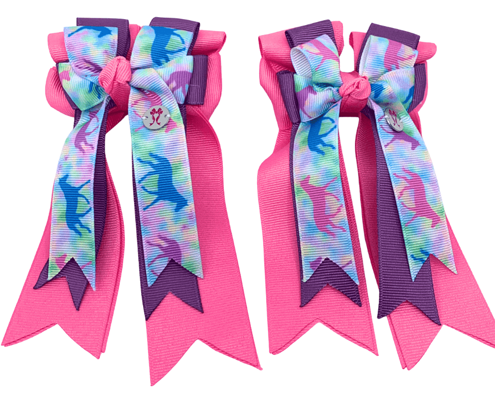 Ponytail Bows Online 3" Tails PonyTail Bows- Pink Purple Horses equestrian team apparel online tack store mobile tack store custom farm apparel custom show stable clothing equestrian lifestyle horse show clothing riding clothes PonyTail Bows- Pink Purple Horses horses equestrian tack store