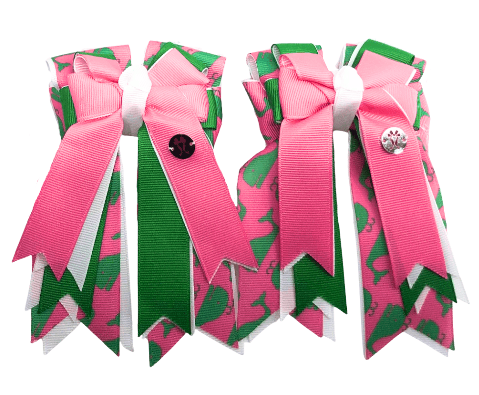 Ponytail Bows Online 3" Tails Green Whales PonyTail Bows equestrian team apparel online tack store mobile tack store custom farm apparel custom show stable clothing equestrian lifestyle horse show clothing riding clothes Green Whales PonyTail Bows horses equestrian tack store