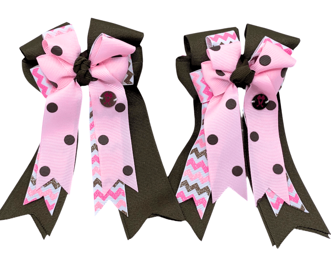 Ponytail Bows Online 3" Tails PonyTail Bows- Chevron (Java/Pink) equestrian team apparel online tack store mobile tack store custom farm apparel custom show stable clothing equestrian lifestyle horse show clothing riding clothes PonyTail Bows- Chevron (Java/Pink) horses equestrian tack store
