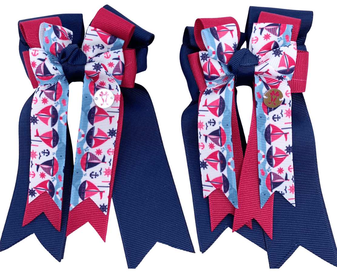 Ponytail Bows Online 3" Tails PonyTail Bows- Navy Pink Sailing equestrian team apparel online tack store mobile tack store custom farm apparel custom show stable clothing equestrian lifestyle horse show clothing riding clothes PonyTail Bows- Navy Pink Sailing horses equestrian tack store