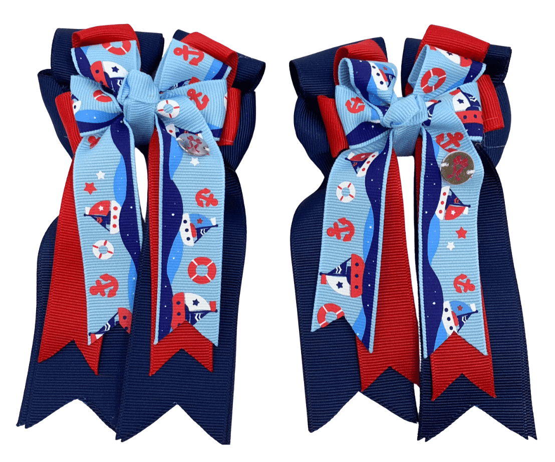 Ponytail Bows Online 3" Tails PonyTail Bows- Capri Blue Sailboats equestrian team apparel online tack store mobile tack store custom farm apparel custom show stable clothing equestrian lifestyle horse show clothing riding clothes PonyTail Bows- Capri Blue Sailboats horses equestrian tack store