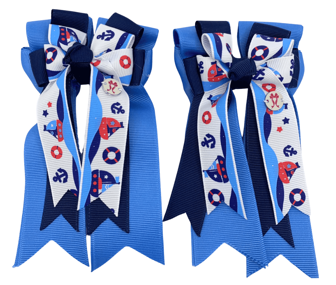 Ponytail Bows Online 3" Tails PonyTail Bows- Light Blue Sailboats equestrian team apparel online tack store mobile tack store custom farm apparel custom show stable clothing equestrian lifestyle horse show clothing riding clothes PonyTail Bows- Light Blue Sailboats horses equestrian tack store