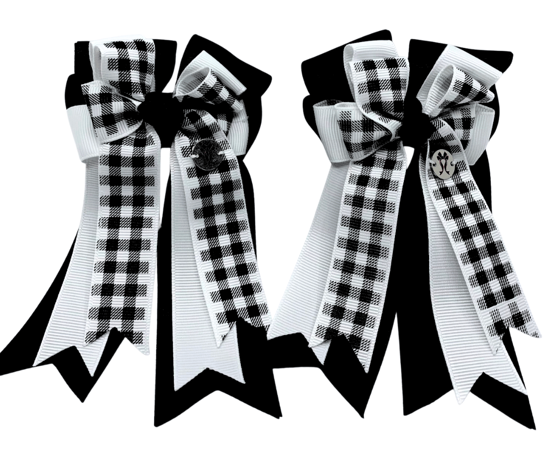 Ponytail Bows Online 3" Tails PonyTail Bows- Black White Checker equestrian team apparel online tack store mobile tack store custom farm apparel custom show stable clothing equestrian lifestyle horse show clothing riding clothes PonyTail Bows- Black White Checker horses equestrian tack store
