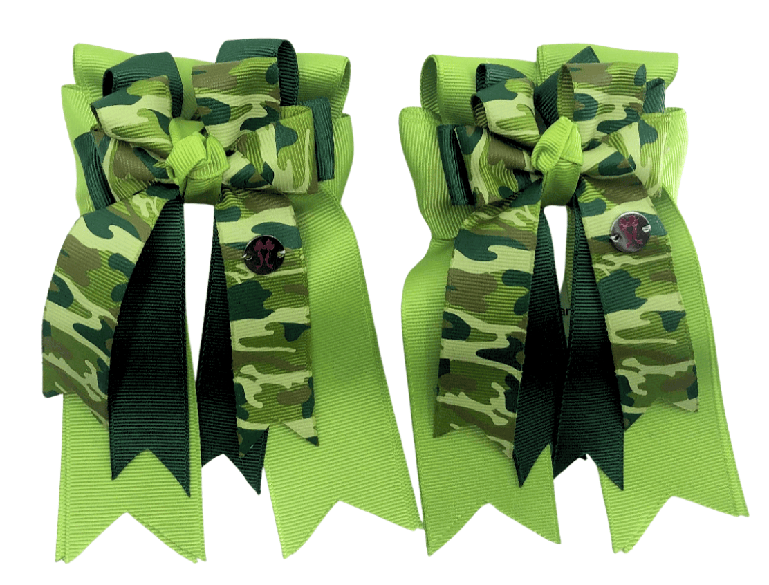 Ponytail Bows Online 3" Tails Light Green Camo PonyTail Bows equestrian team apparel online tack store mobile tack store custom farm apparel custom show stable clothing equestrian lifestyle horse show clothing riding clothes Light Green Camo PonyTail Bows horses equestrian tack store