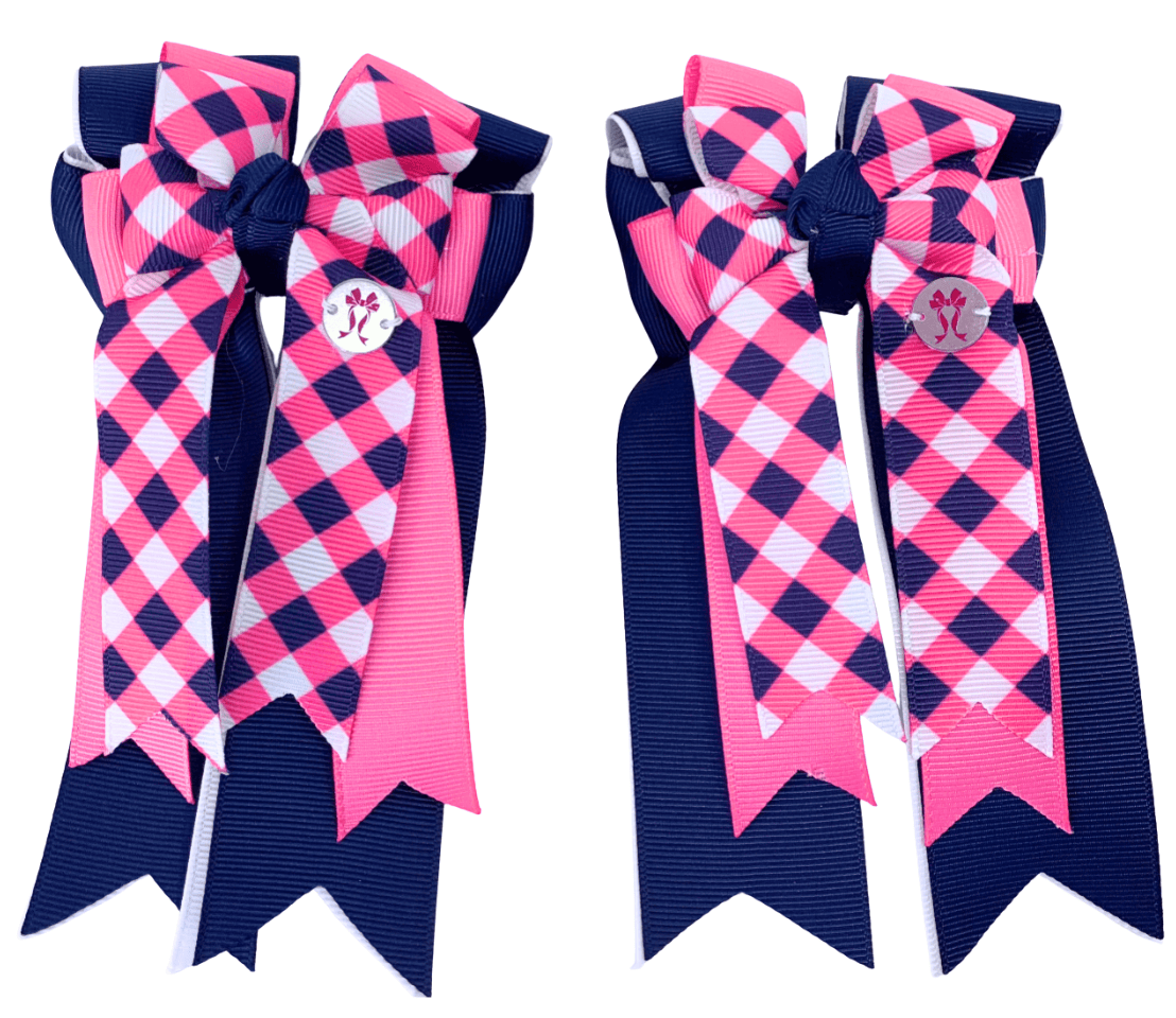 Ponytail Bows Online 3" Tails PonyTail Bows- Navy Pink Plaid equestrian team apparel online tack store mobile tack store custom farm apparel custom show stable clothing equestrian lifestyle horse show clothing riding clothes PonyTail Bows- Navy Pink Plaid horses equestrian tack store