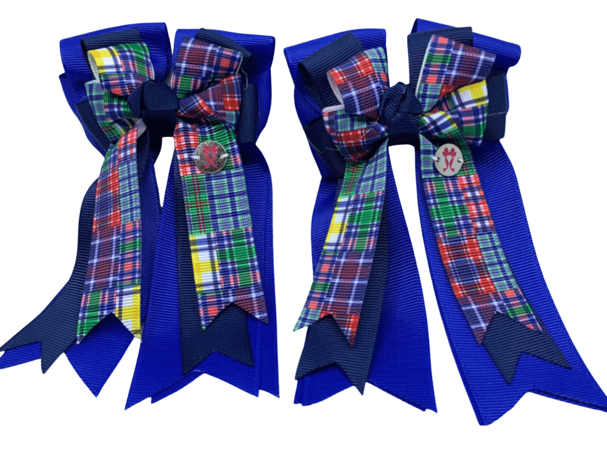 Ponytail Bows Online 3" Tails PonyTail Bows- Royal Blue/Navy/Plaid equestrian team apparel online tack store mobile tack store custom farm apparel custom show stable clothing equestrian lifestyle horse show clothing riding clothes PonyTail Bows- Royal Blue/Navy/Plaid horses equestrian tack store