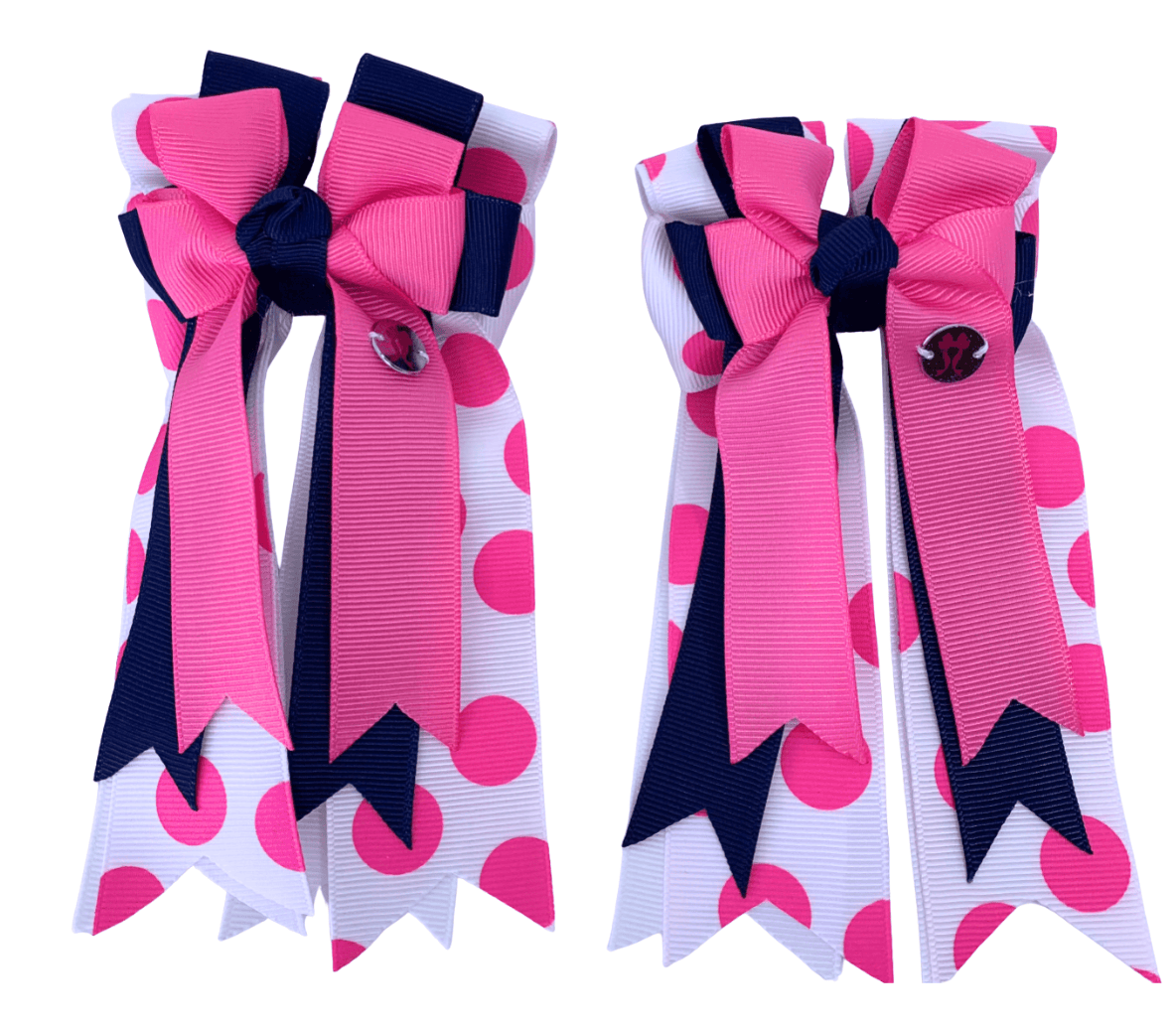 Ponytail Bows Online 3" Tails PonyTail Bows-Navy Pink Polka Dots equestrian team apparel online tack store mobile tack store custom farm apparel custom show stable clothing equestrian lifestyle horse show clothing riding clothes PonyTail Bows-Navy Pink Polka Dots horses equestrian tack store