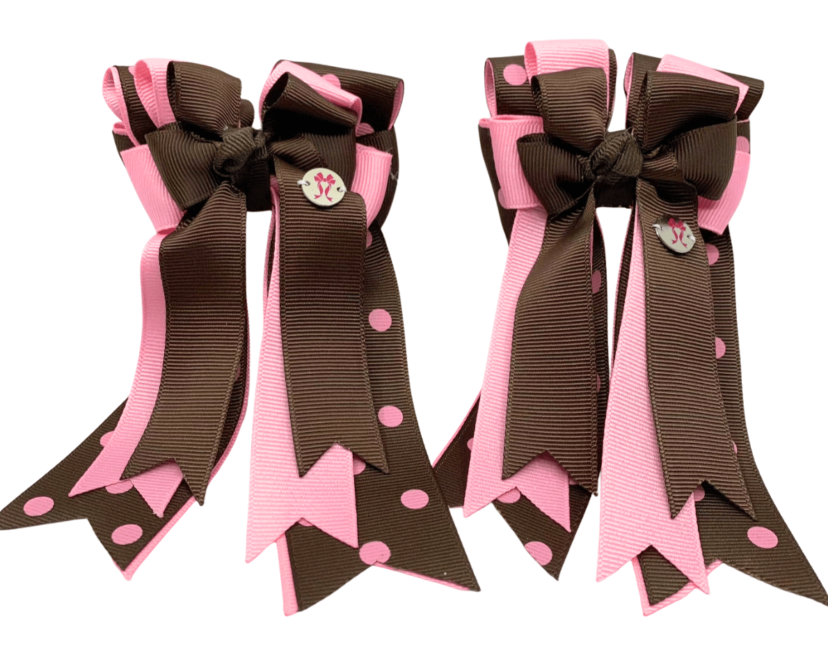 Ponytail Bows Online 3" Tails PonyTail Bows- Java Pink Dots equestrian team apparel online tack store mobile tack store custom farm apparel custom show stable clothing equestrian lifestyle horse show clothing riding clothes PonyTail Bows- Java Pink Dots horses equestrian tack store