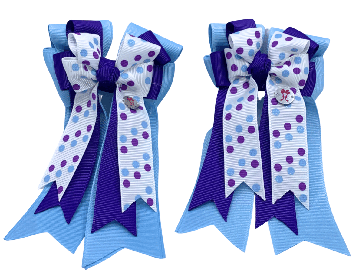 Ponytail Bows Online 3" Tails PonyTail Bows- Blue Purple Polka equestrian team apparel online tack store mobile tack store custom farm apparel custom show stable clothing equestrian lifestyle horse show clothing riding clothes PonyTail Bows- Blue Purple Polka horses equestrian tack store