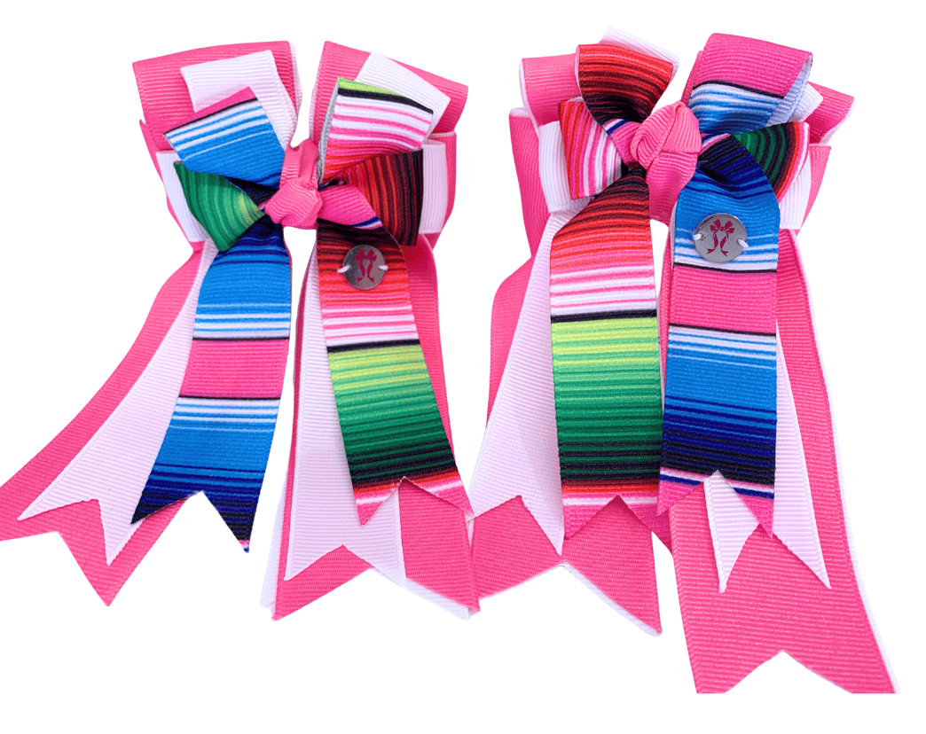 Ponytail Bows Online 3" Tails PonyTail Bows- Pink White Stripes equestrian team apparel online tack store mobile tack store custom farm apparel custom show stable clothing equestrian lifestyle horse show clothing riding clothes PonyTail Bows- Pink White Stripes horses equestrian tack store