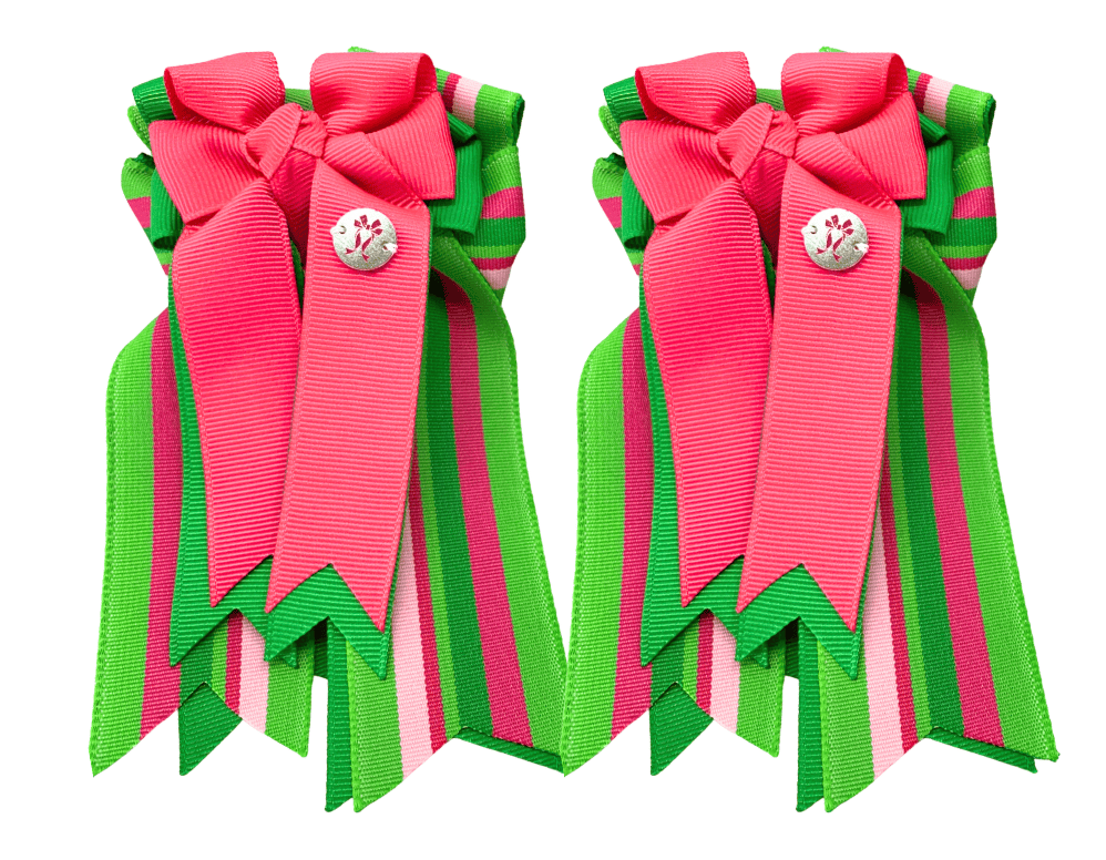 Ponytail Bows Online 3" Tails PonyTail Bows- Pink Green Stripes equestrian team apparel online tack store mobile tack store custom farm apparel custom show stable clothing equestrian lifestyle horse show clothing riding clothes PonyTail Bows- Pink Green Stripes horses equestrian tack store