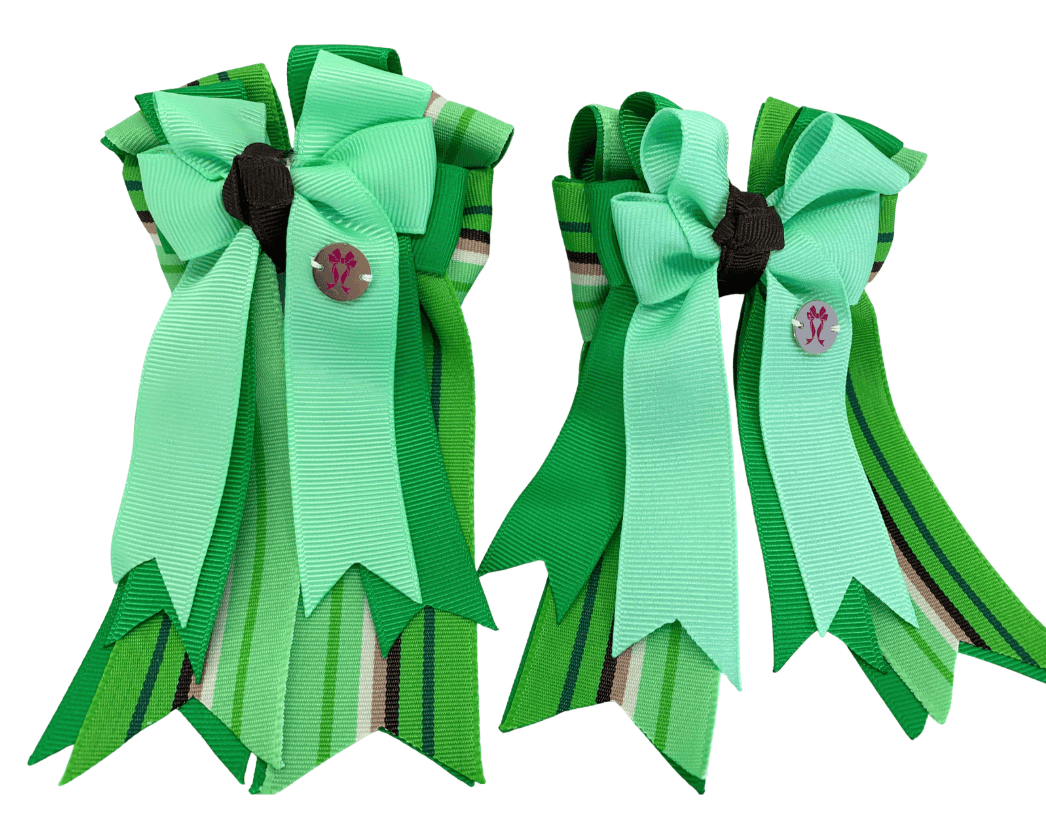 Ponytail Bows Online 3" Tails PonyTail Bows- Light Green Green Stripes equestrian team apparel online tack store mobile tack store custom farm apparel custom show stable clothing equestrian lifestyle horse show clothing riding clothes PonyTail Bows- Light Green Green Stripes horses equestrian tack store